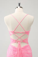 Laden Sie das Bild in den Galerie-Viewer, Rosa Spaghettiträger Enges Korsett Abiballkleid mit Schnürung am Rücken