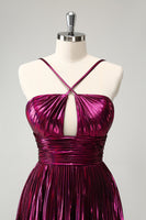 Laden Sie das Bild in den Galerie-Viewer, Lila A-Linie Neckholder Plissee Kurzes Abiballkleid mit Aushöhlung