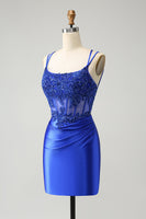 Laden Sie das Bild in den Galerie-Viewer, Königsblaues Korsett Spaghettiträger Enges Abiballkleid