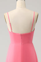 Laden Sie das Bild in den Galerie-Viewer, Koralle A-Linie V-Ausschnitt Spaghettiträger Chiffon Langes Brautjungfernkleid mit Schlitz