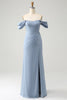 Laden Sie das Bild in den Galerie-Viewer, Graublaues Mermaid Schulterfreies Chiffon Langes Brautjungfernkleid mit Schlitz