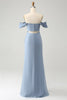 Laden Sie das Bild in den Galerie-Viewer, Graublaues Mermaid Schulterfreies Chiffon Langes Brautjungfernkleid mit Schlitz
