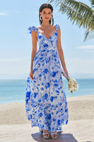 Laden Sie das Bild in den Galerie-Viewer, A-Linie Schulterfreies Chiffon Brautjungfernkleid mit Blumenmuster