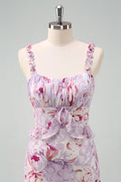 Laden Sie das Bild in den Galerie-Viewer, Graues lila Meerjungfrau Spaghettiträger geblümtes langes Brautjungfernkleid