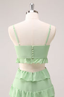 Laden Sie das Bild in den Galerie-Viewer, Hellgrünes langes Brautjungfernkleid mit Spaghettiträgern