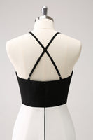 Laden Sie das Bild in den Galerie-Viewer, Schwarz-weißes Langes Etui Ballkleid mit Spaghettiträgern und Schlitz