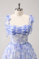 Laden Sie das Bild in den Galerie-Viewer, Blaues Korsett A-Linie Kurzes geblümtes Abiballkleid
