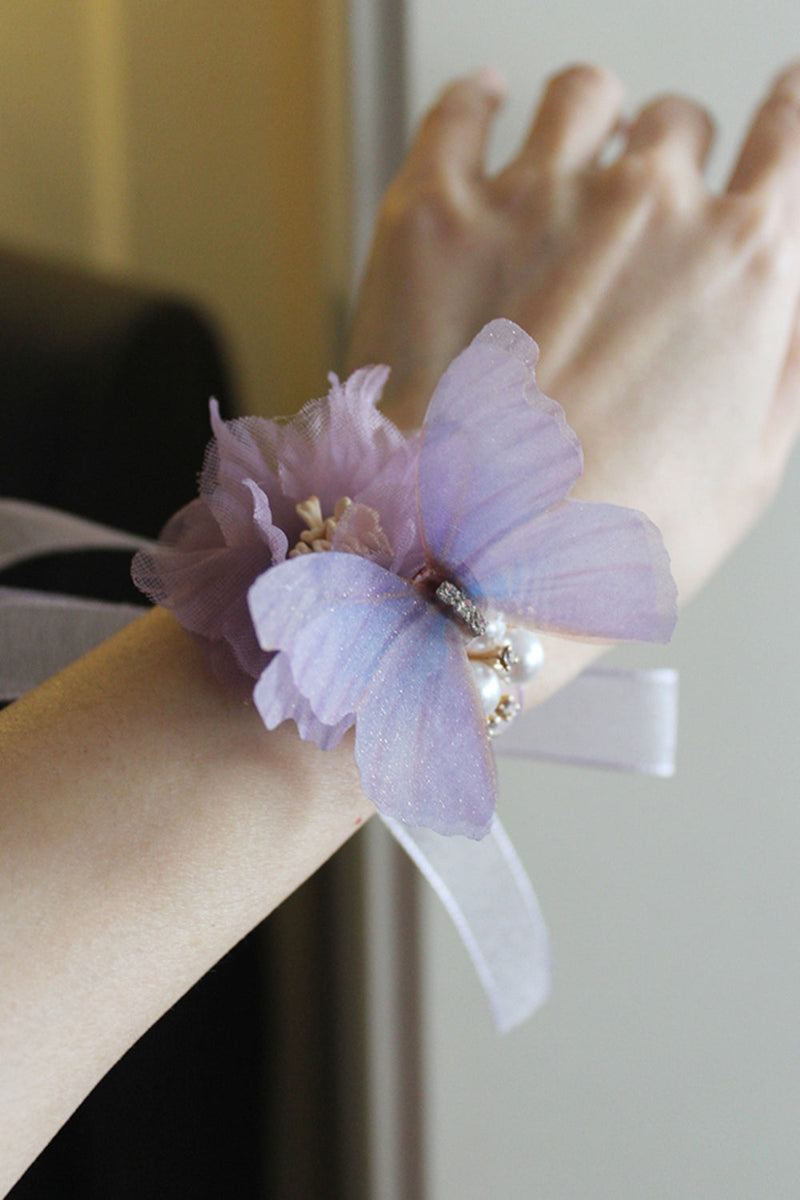 Laden Sie das Bild in den Galerie-Viewer, Elegante lila Schmetterling Ball Handgelenk Corsage für Hochzeit