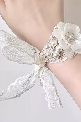 Weiße Keramik Blume Handgelenk Corsage mit Spitzenband