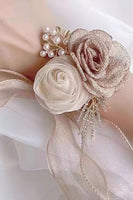 Laden Sie das Bild in den Galerie-Viewer, Champagner Zwei Blumen Handgelenk Corsage mit Band