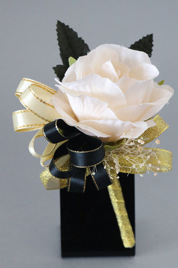 Luxus Schwarz Weiß Corsage am Handgelenk und Herren Boutonniere Set