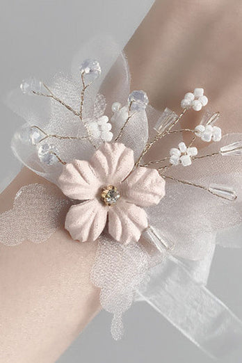 Blush Hochzeit Handgelenk Corsage mit Perlen