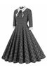 Laden Sie das Bild in den Galerie-Viewer, Schwarzes kariertes Vintage Kleid aus den 1950er Jahren mit halben Ärmeln