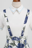 Laden Sie das Bild in den Galerie-Viewer, Blaues Peter-Pan-Kragen Polka Dots Träger Overall Vintage Kleid