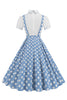 Laden Sie das Bild in den Galerie-Viewer, Blaues Peter-Pan-Kragen Polka Dots Träger Overall Vintage Kleid