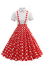 Laden Sie das Bild in den Galerie-Viewer, Blaues Peter-Pan-Kragen Polka Dots Träger Overall Vintage Kleid