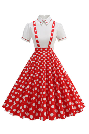 Blaues Peter-Pan-Kragen Polka Dots Träger Overall Vintage Kleid