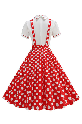 Blaues Peter-Pan-Kragen Polka Dots Träger Overall Vintage Kleid