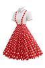 Laden Sie das Bild in den Galerie-Viewer, Blaues Peter-Pan-Kragen Polka Dots Träger Overall Vintage Kleid