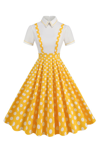 Blaues Peter-Pan-Kragen Polka Dots Träger Overall Vintage Kleid