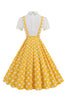 Laden Sie das Bild in den Galerie-Viewer, Blaues Peter-Pan-Kragen Polka Dots Träger Overall Vintage Kleid