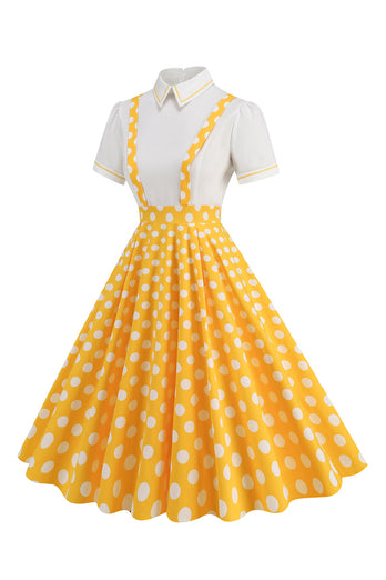 Blaues Peter-Pan-Kragen Polka Dots Träger Overall Vintage Kleid