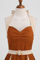 Laden Sie das Bild in den Galerie-Viewer, A Linie Blaues Neckholder Vintage Kleid aus den 1950er Jahren