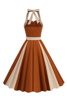 Laden Sie das Bild in den Galerie-Viewer, A Linie Blaues Neckholder Vintage Kleid aus den 1950er Jahren