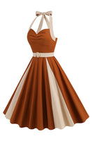 Laden Sie das Bild in den Galerie-Viewer, A Linie Blaues Neckholder Vintage Kleid aus den 1950er Jahren