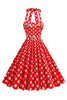 Laden Sie das Bild in den Galerie-Viewer, A Linie Blaues Polka Dots Vintage Kleid aus den 1950er Jahren mit Gürtel