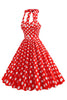 Laden Sie das Bild in den Galerie-Viewer, A Linie Blaues Polka Dots Vintage Kleid aus den 1950er Jahren mit Gürtel