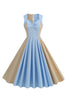Laden Sie das Bild in den Galerie-Viewer, Blaues ärmelloses A-Linie Vintage Kleid aus den 1950er Jahren