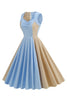 Laden Sie das Bild in den Galerie-Viewer, Blaues ärmelloses A-Linie Vintage Kleid aus den 1950er Jahren