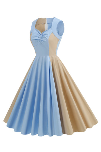 Blaues ärmelloses A-Linie Vintage Kleid aus den 1950er Jahren