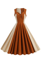 Laden Sie das Bild in den Galerie-Viewer, Blaues ärmelloses A-Linie Vintage Kleid aus den 1950er Jahren