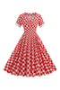 Laden Sie das Bild in den Galerie-Viewer, A Linie Rot kariertes Vintage Kleid aus den 1950er Jahren mit kurzen Ärmeln