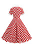 Laden Sie das Bild in den Galerie-Viewer, A Linie Rot kariertes Vintage Kleid aus den 1950er Jahren mit kurzen Ärmeln