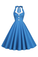 Laden Sie das Bild in den Galerie-Viewer, Neckholder Gelbes A-Linie Kleid mit Falten im Vintage Stil