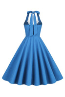 Laden Sie das Bild in den Galerie-Viewer, Neckholder Gelbes A-Linie Kleid mit Falten im Vintage Stil