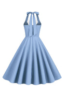 Laden Sie das Bild in den Galerie-Viewer, Neckholder Gelbes A-Linie Kleid mit Falten im Vintage Stil