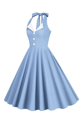 Neckholder Gelbes A-Linie Kleid mit Falten im Vintage Stil