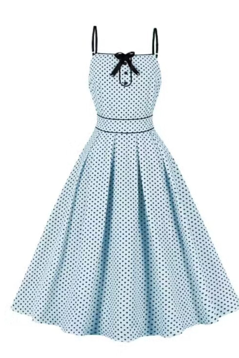 Laden Sie das Bild in den Galerie-Viewer, Blaues Polka Dots Pin Up Vintage Kleid aus den 1950er Jahren