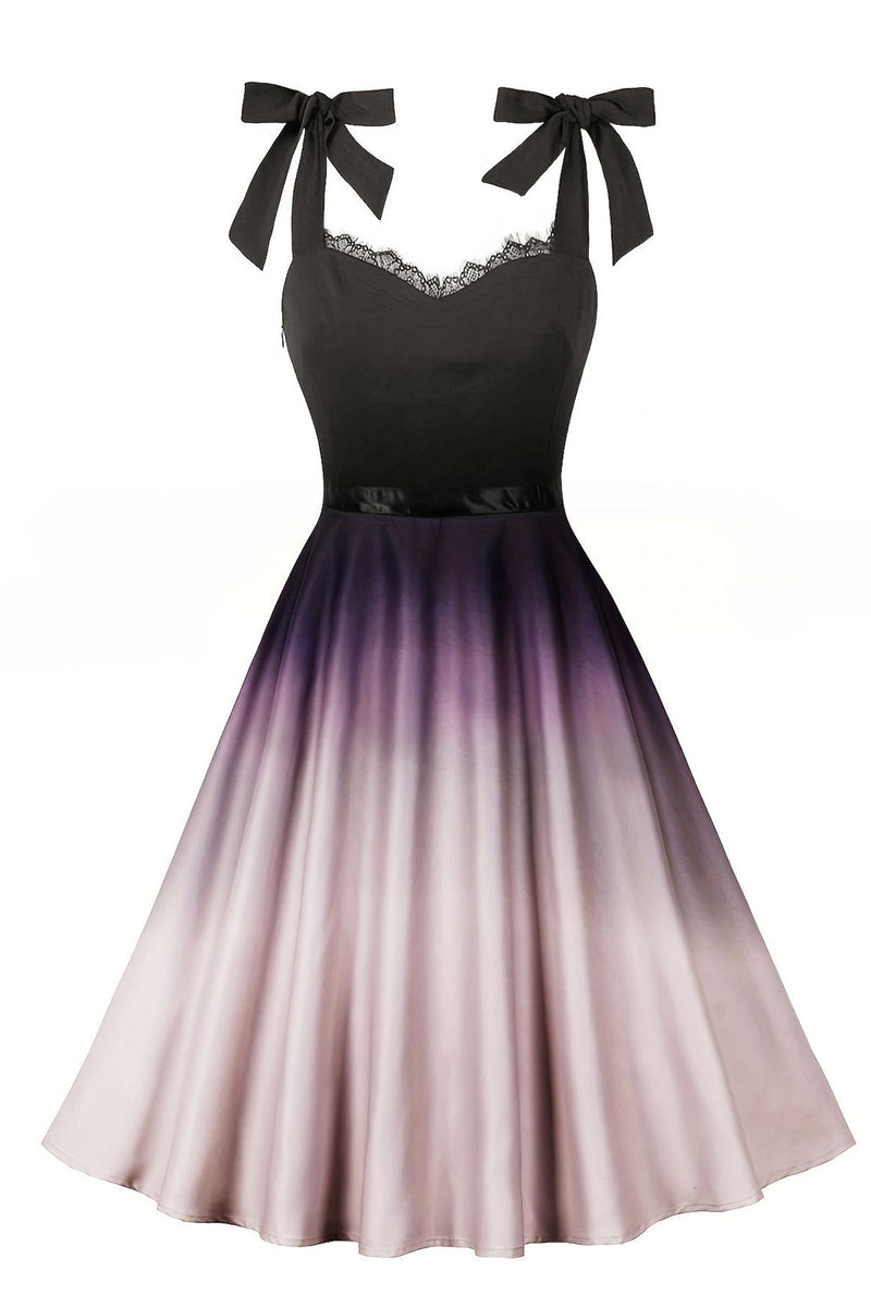 Laden Sie das Bild in den Galerie-Viewer, Schwarz &amp; Rosa Pin Up Verstellbares Schleife Swing Vintage Kleid mit Spitze