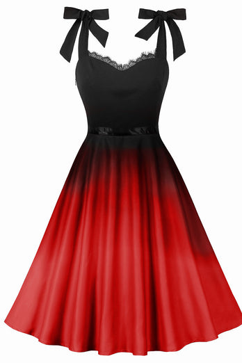 Schwarz & Rosa Pin Up Verstellbares Schleife Swing Vintage Kleid mit Spitze