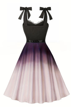 Schwarz & Rosa Pin Up Verstellbares Schleife Swing Vintage Kleid mit Spitze