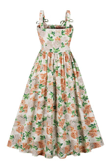 Rosa A-Linie Pin Up Kleid aus den 1950er Jahren mit Blumendruck