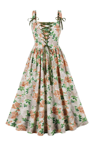 Rosa A-Linie Pin Up Kleid aus den 1950er Jahren mit Blumendruck