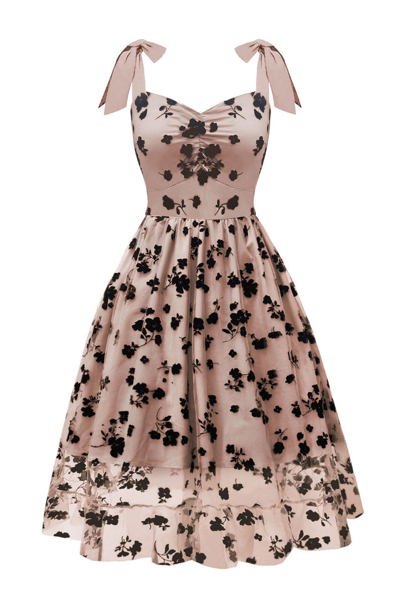 Laden Sie das Bild in den Galerie-Viewer, A-Linie Blush Pin Up Vintage Kleid mit Blumendruck