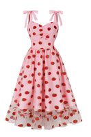 Laden Sie das Bild in den Galerie-Viewer, A-Linie Rosa Pin Up Vintage Kleid mit Erdbeerdruck