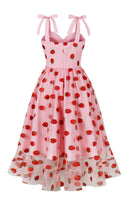 Laden Sie das Bild in den Galerie-Viewer, A-Linie Rosa Pin Up Vintage Kleid mit Erdbeerdruck